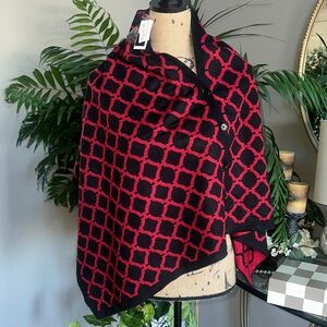 NWT Top It Off Reversible Honeycomb 3-in-1 Elegant Black and Red Geometric Scarf
